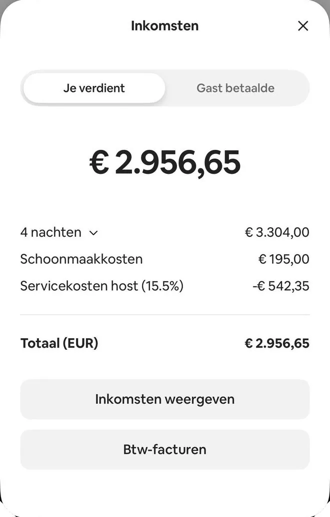 Airbnb payout screen, 4 nights