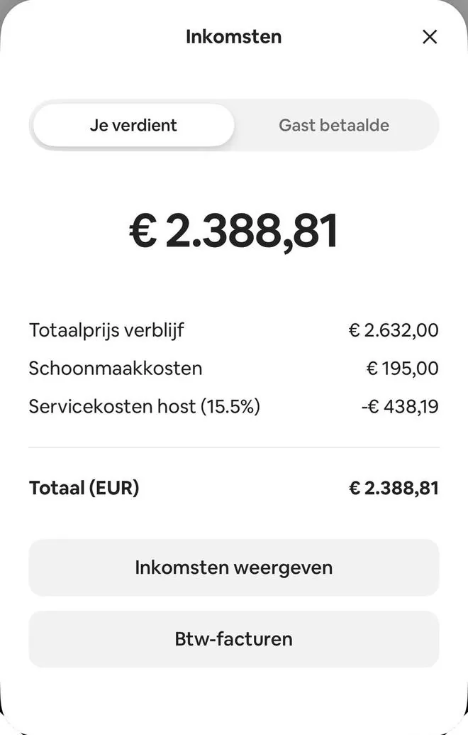 Airbnb payout screen, booking