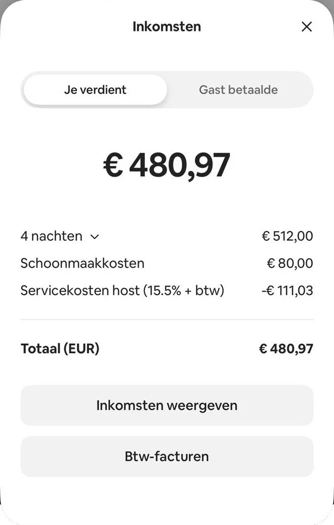 Airbnb payout screen, 4 nights